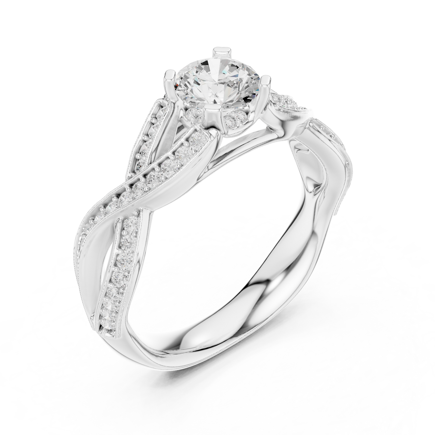 Round Side Stone Lab Grown Diamond Ring