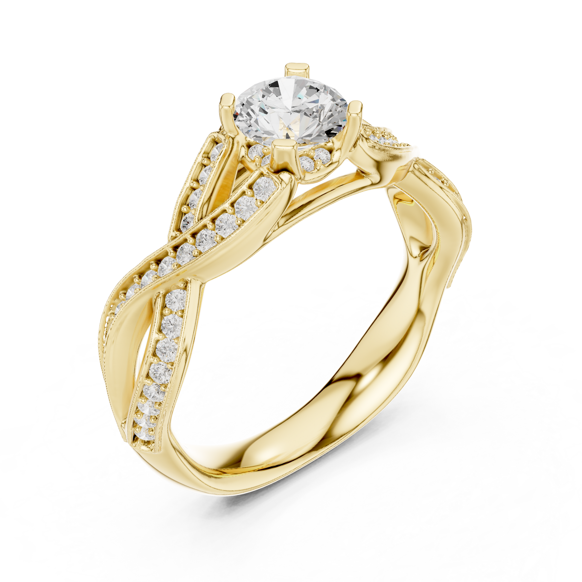 Round Side Stone Lab Grown Diamond Ring