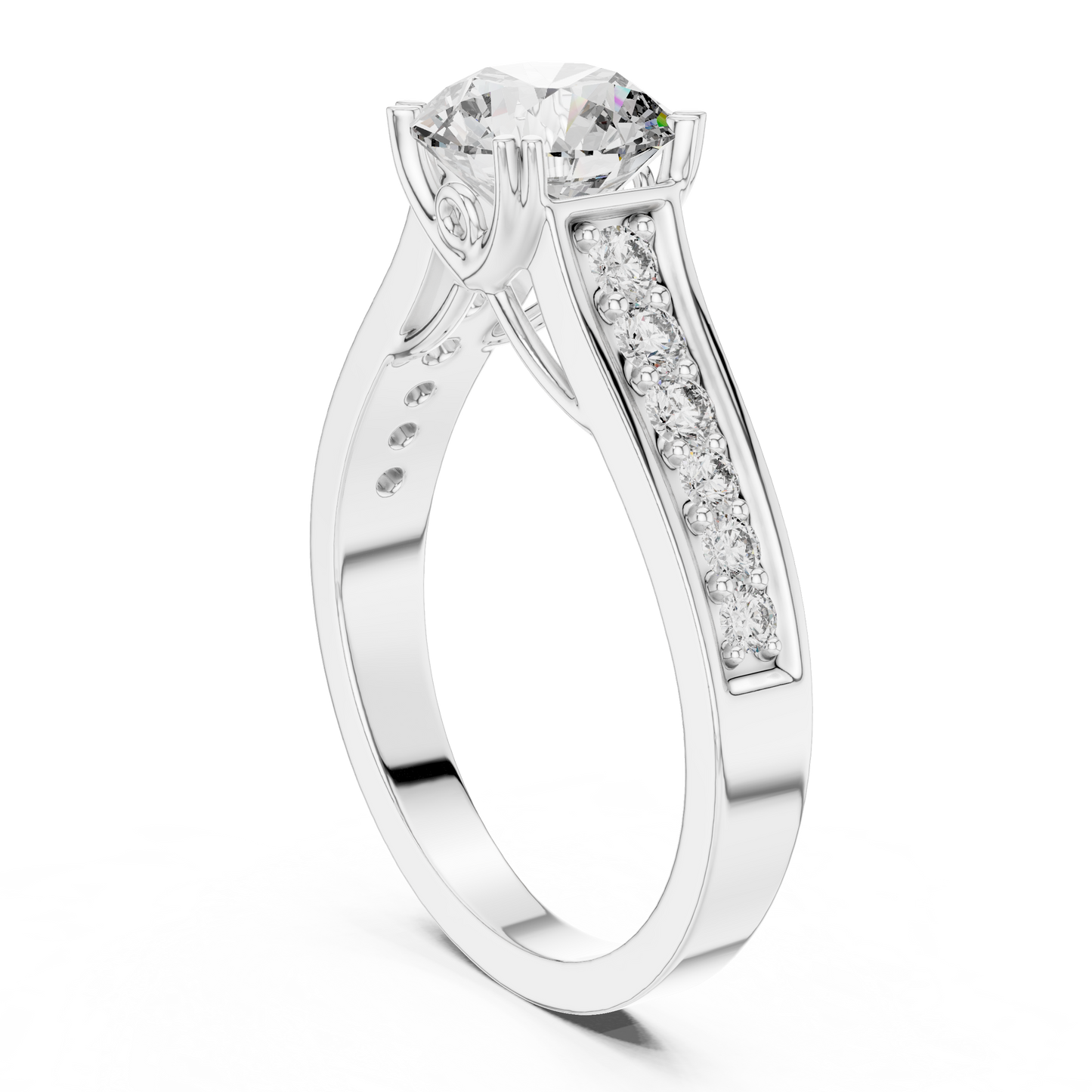 Round Side Stone Lab Grown Diamond Ring
