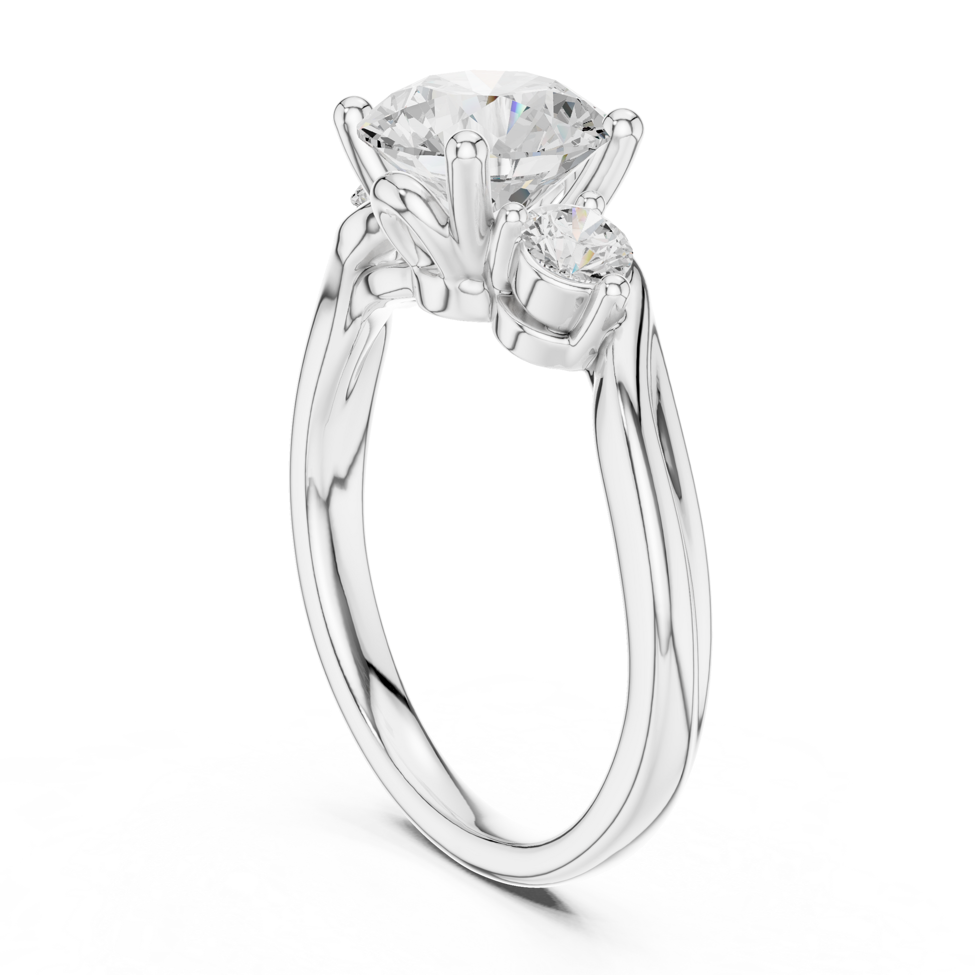 Round Side Stone Lab Grown Diamond Ring