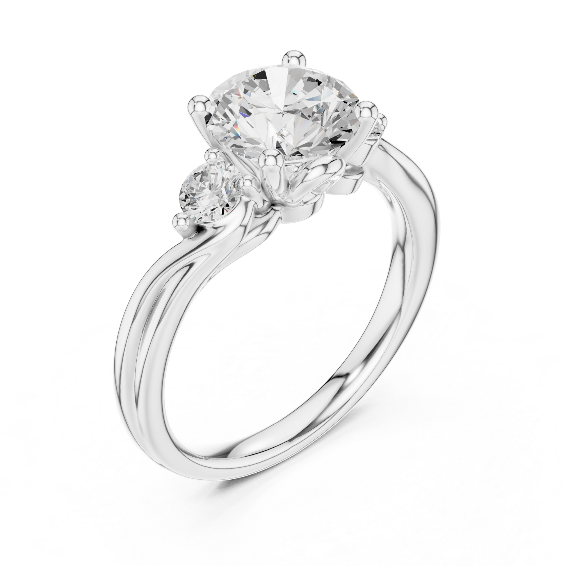 Round Side Stone Lab Grown Diamond Ring