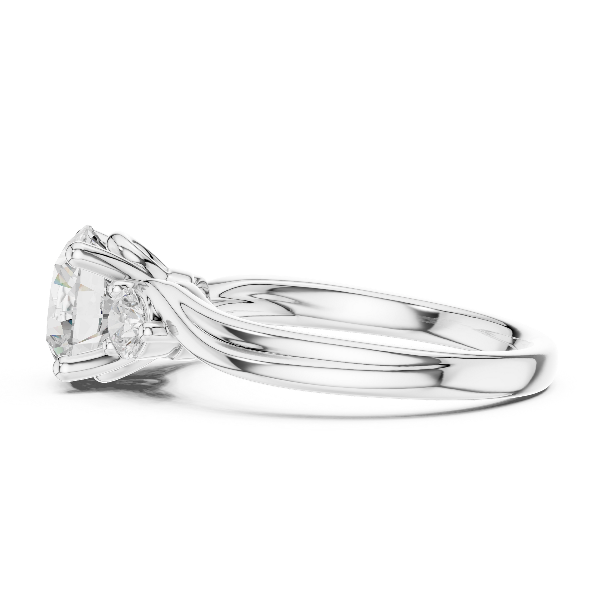 Round Side Stone Lab Grown Diamond Ring