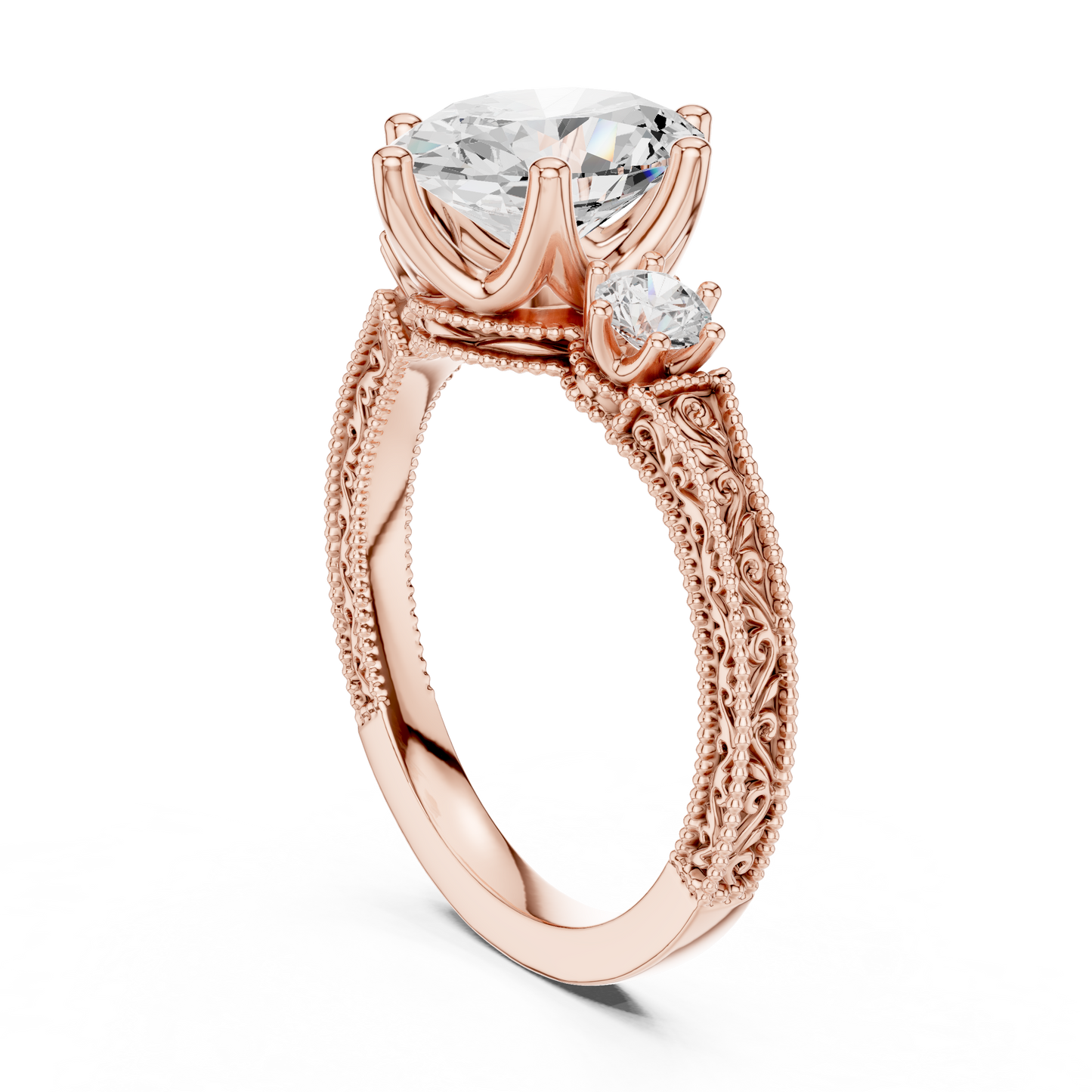 Round Side Stone Lab Grown Diamond Ring