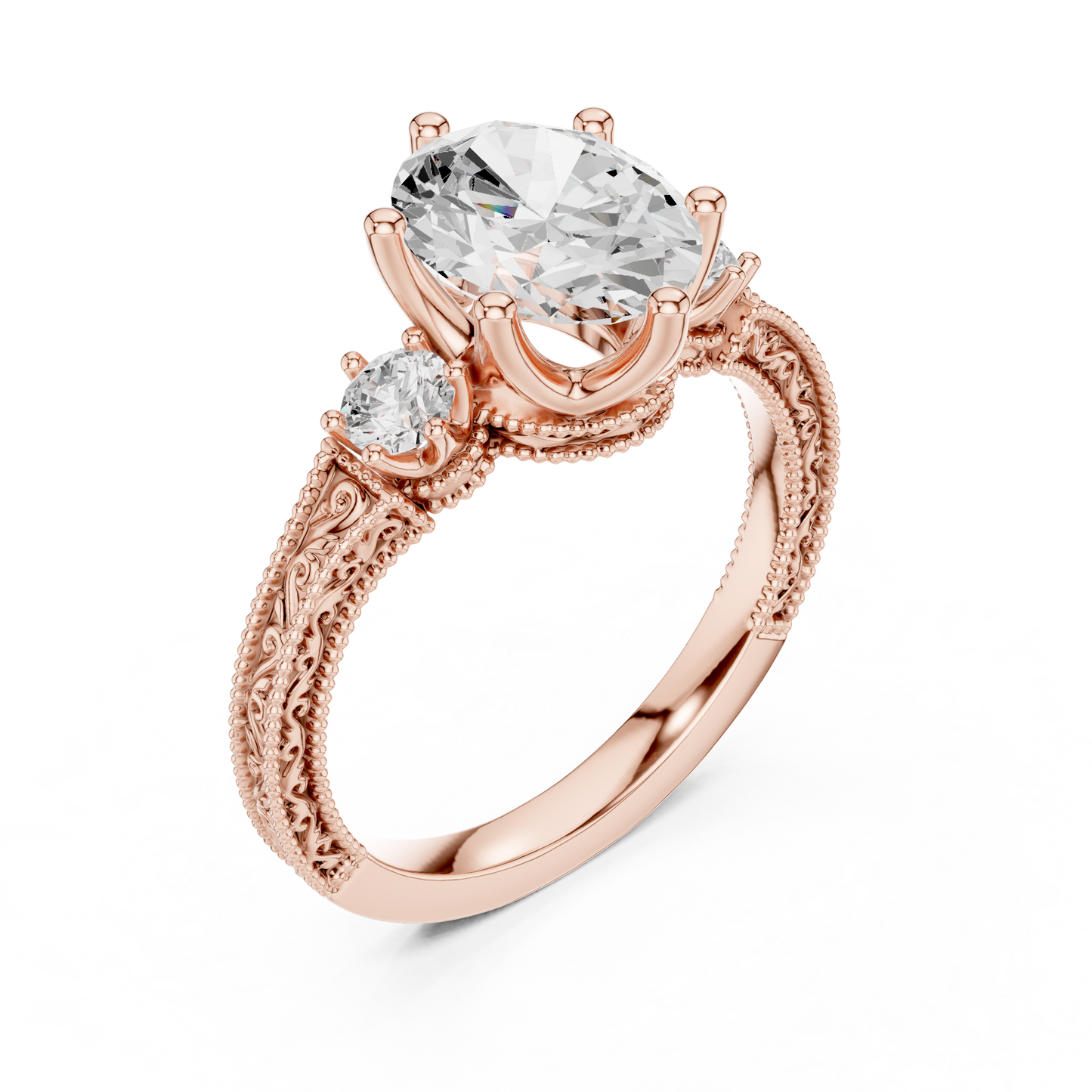 Round Side Stone Lab Grown Diamond Ring
