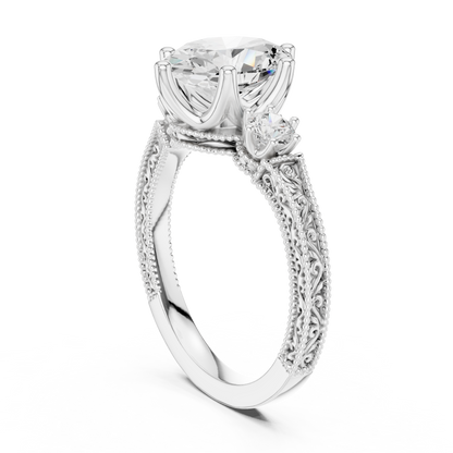Round Side Stone Lab Grown Diamond Ring