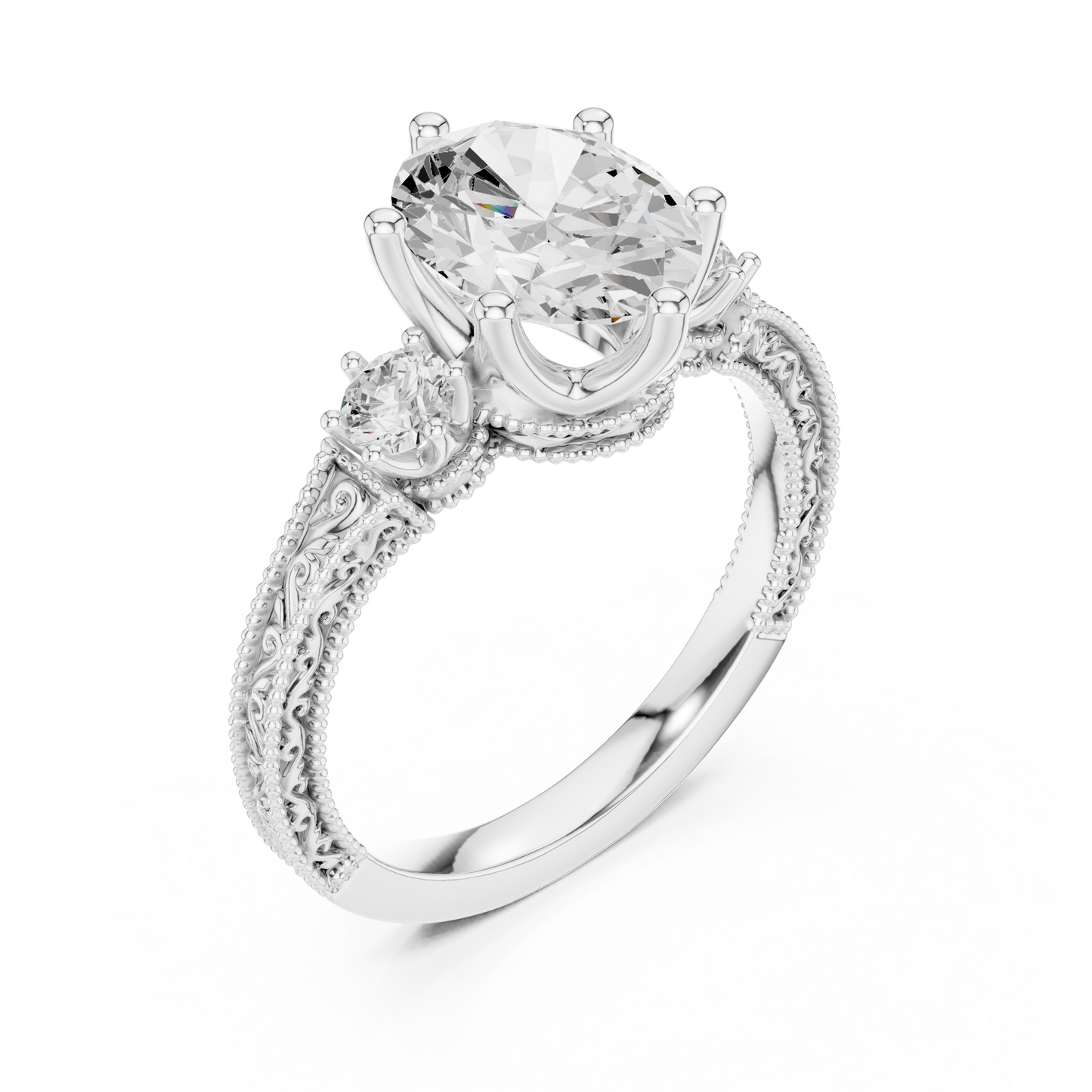 Round Side Stone Lab Grown Diamond Ring