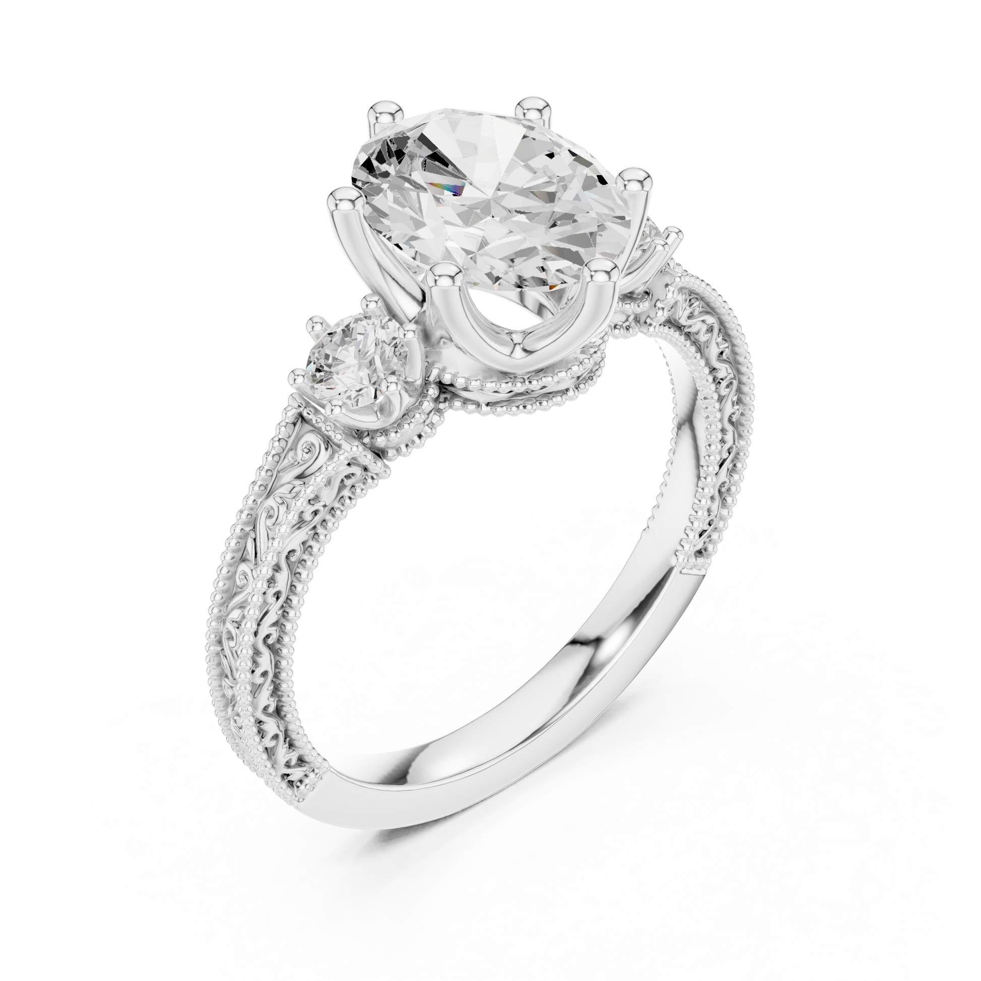 Round Side Stone Lab Grown Diamond Ring