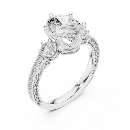 Round Side Stone Lab Grown Diamond Ring