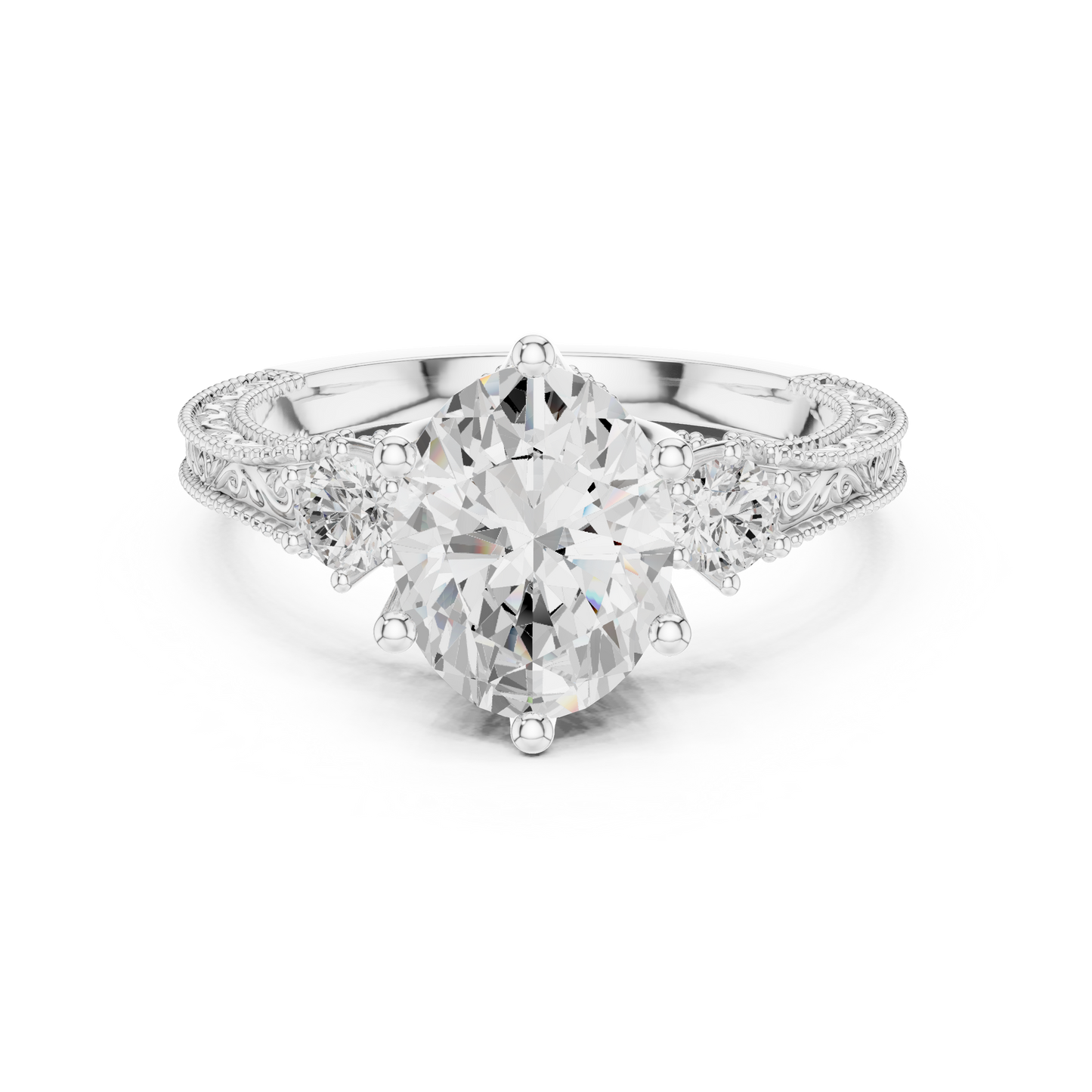 Round Side Stone Lab Grown Diamond Ring