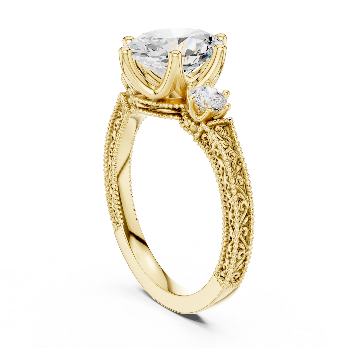 Round Side Stone Lab Grown Diamond Ring
