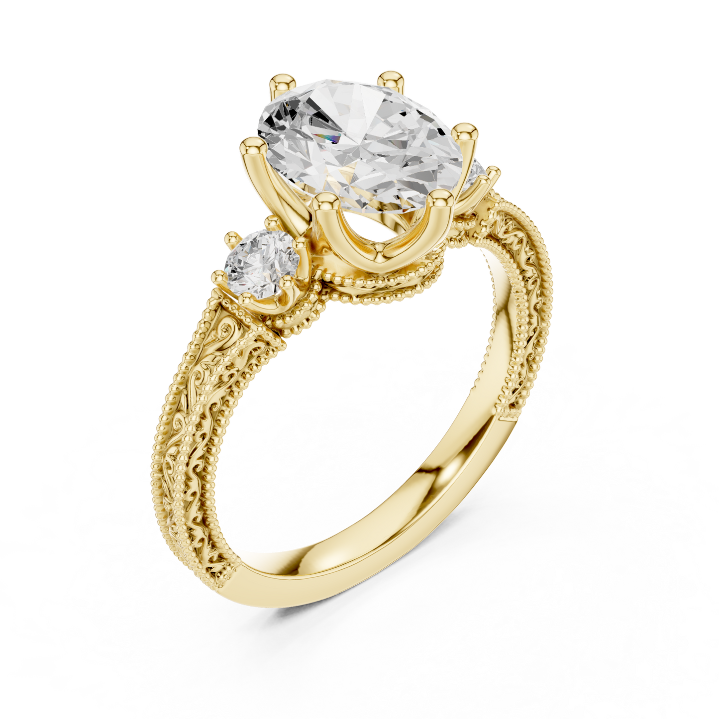 Round Side Stone Lab Grown Diamond Ring