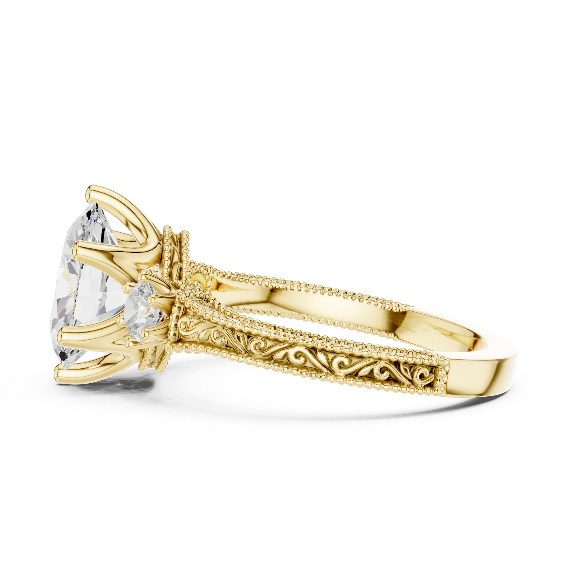 Round Side Stone Lab Grown Diamond Ring
