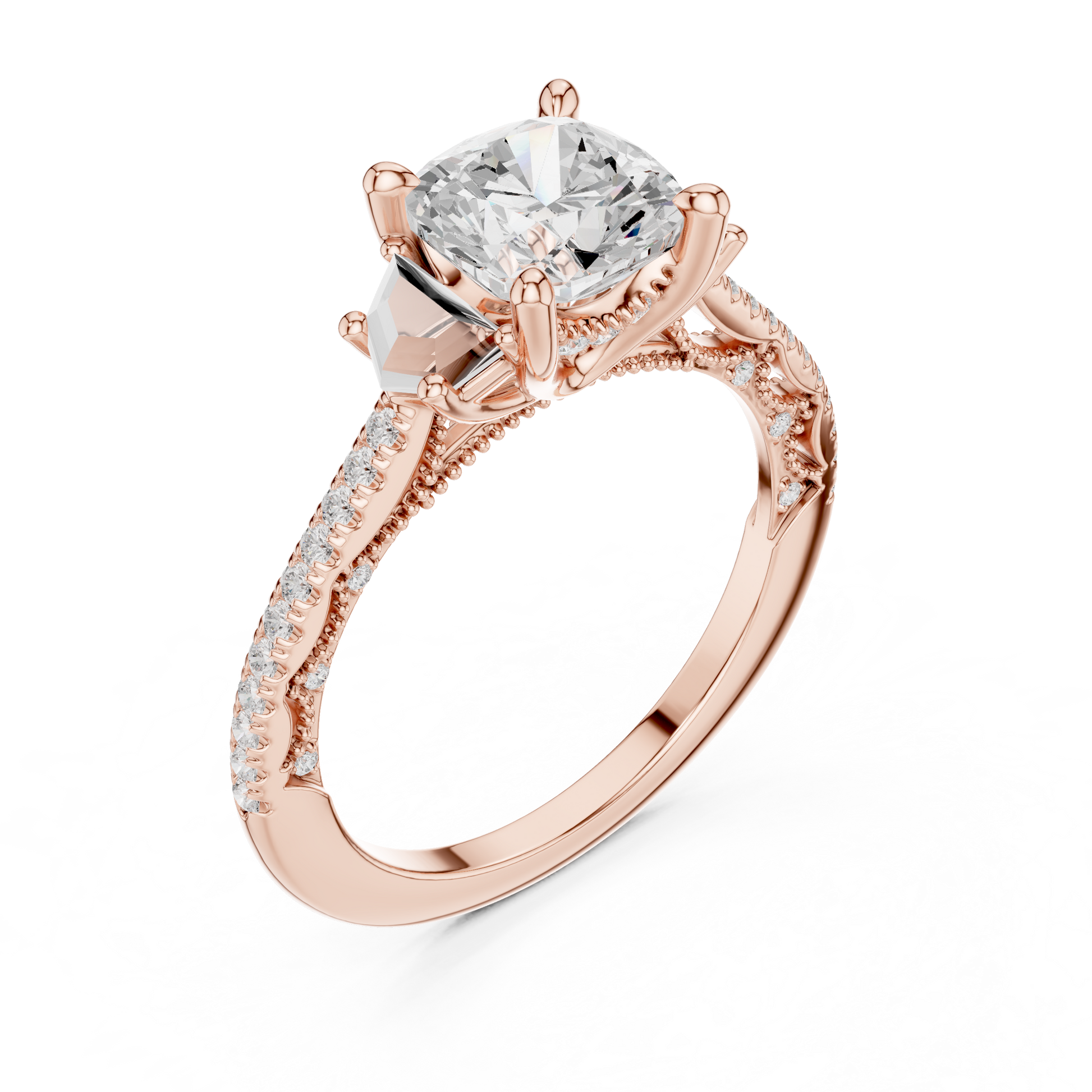 Round Side Stone Lab Grown Diamond Ring