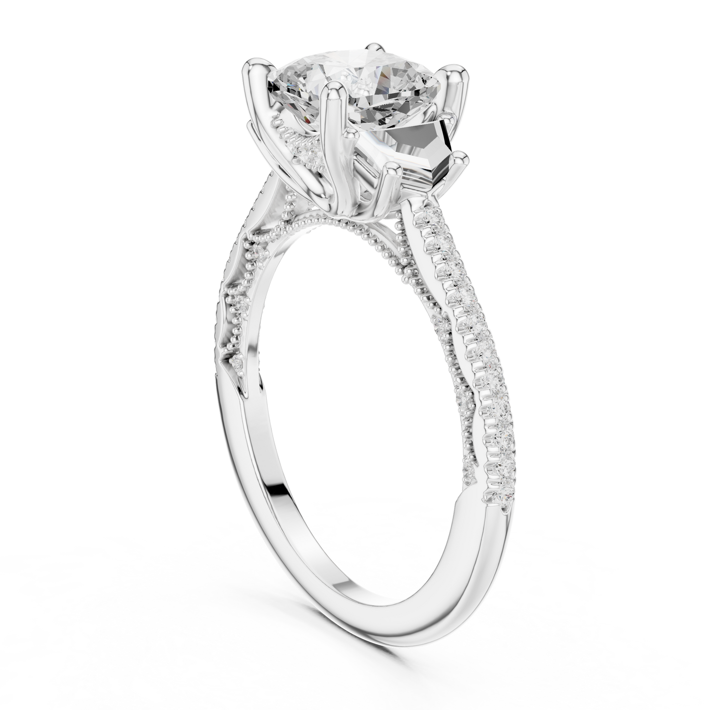 Round Side Stone Lab Grown Diamond Ring