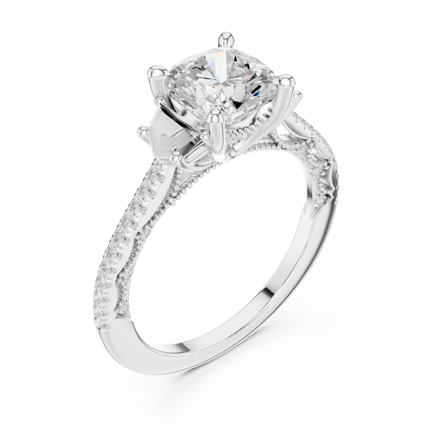 Round Side Stone Lab Grown Diamond Ring