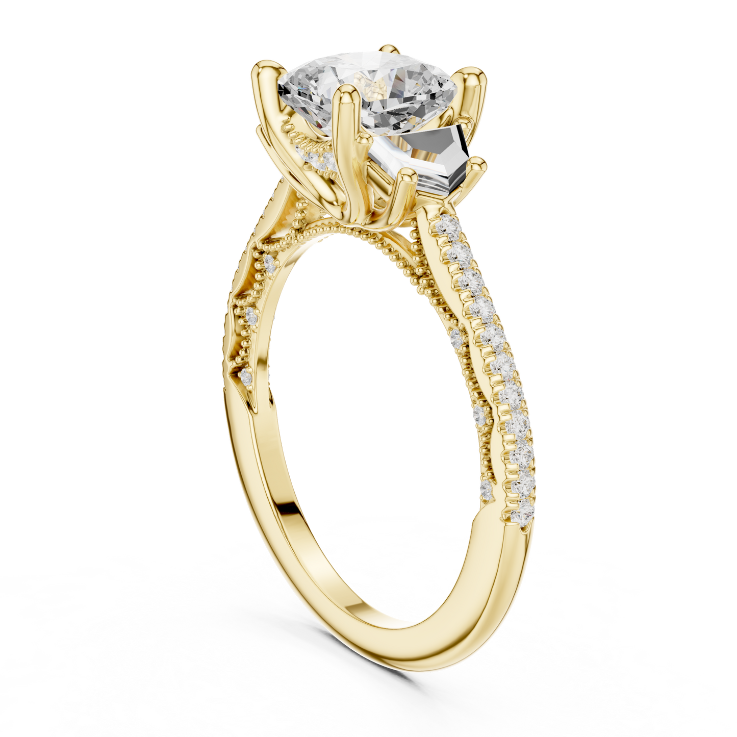 Round Side Stone Lab Grown Diamond Ring