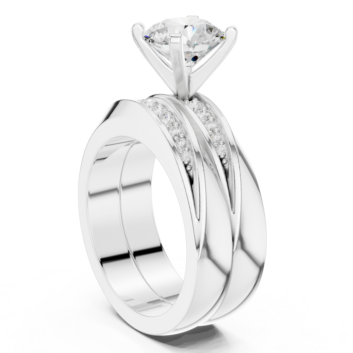 Round Side Stone Lab Grown Diamond Ring