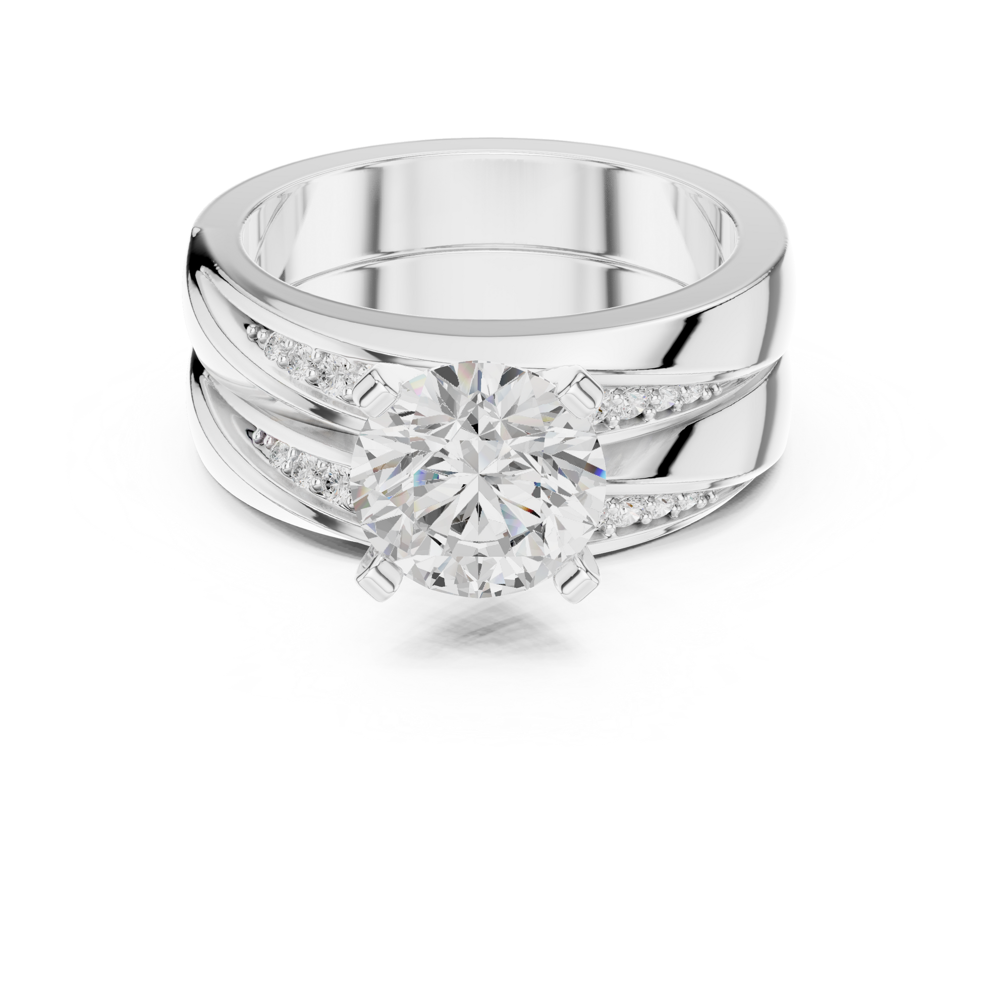 Round Side Stone Lab Grown Diamond Ring