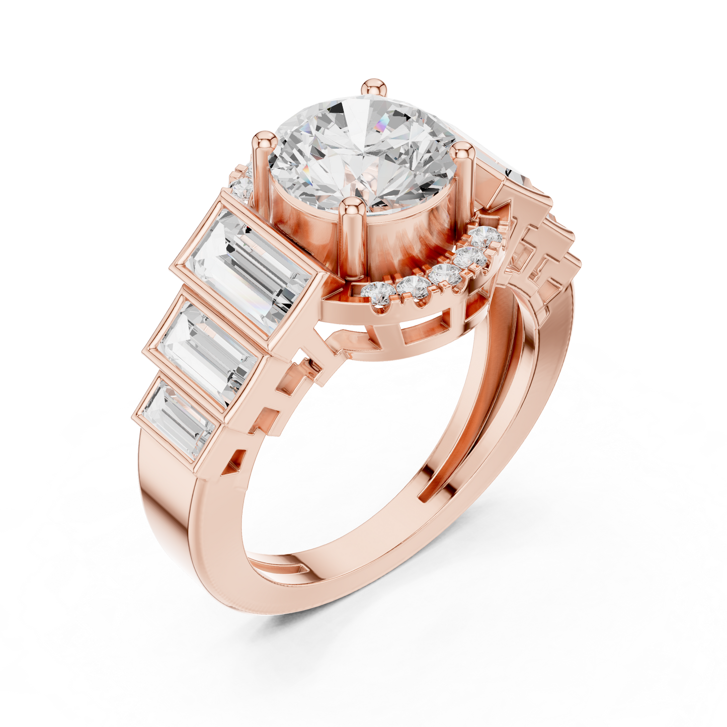 Round Side Stone Lab Grown Diamond Ring