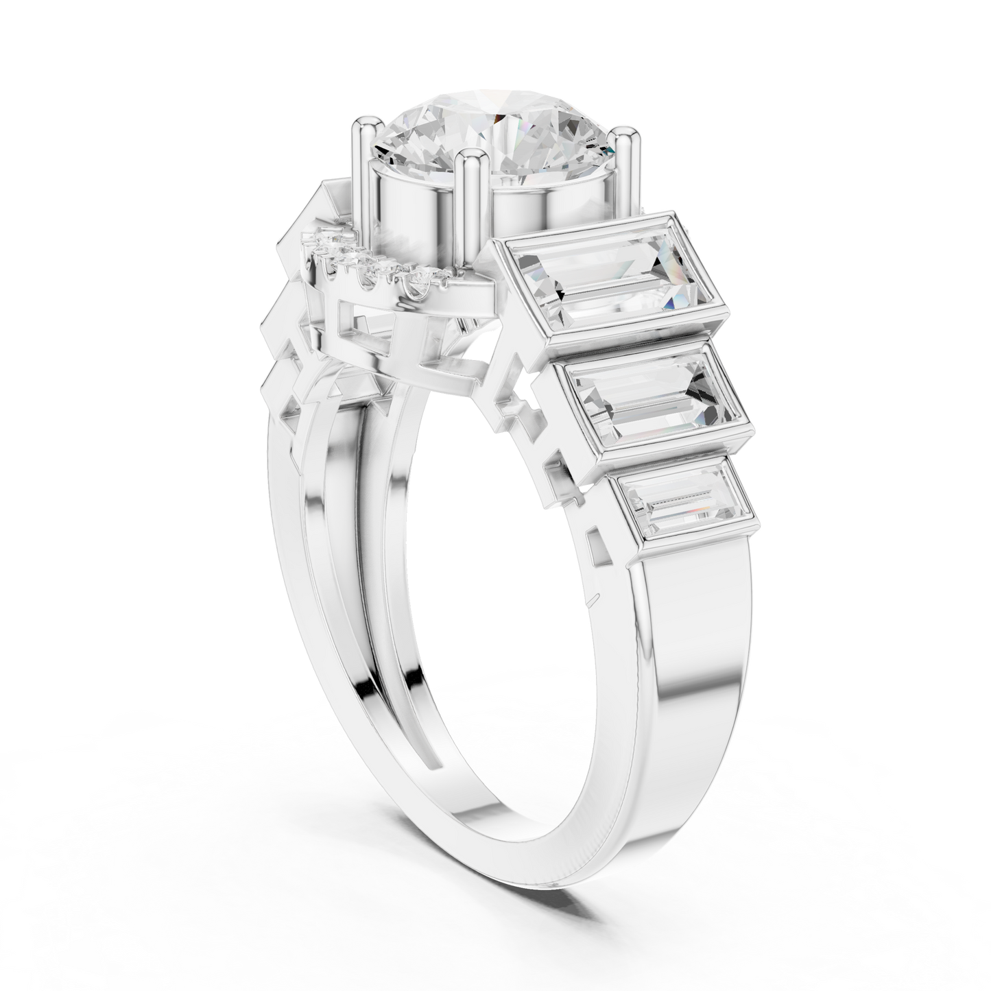 Round Side Stone Lab Grown Diamond Ring