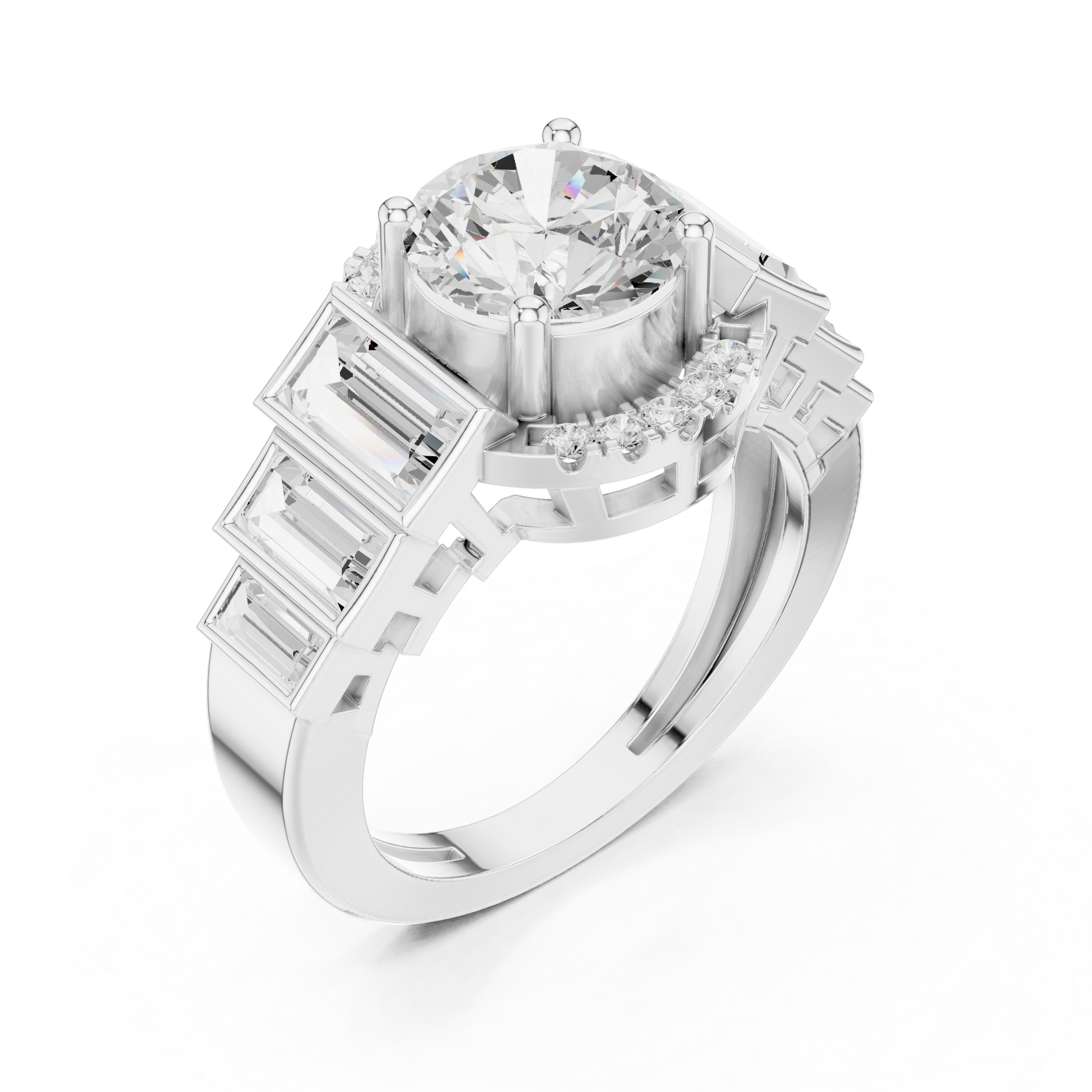 Round Side Stone Lab Grown Diamond Ring