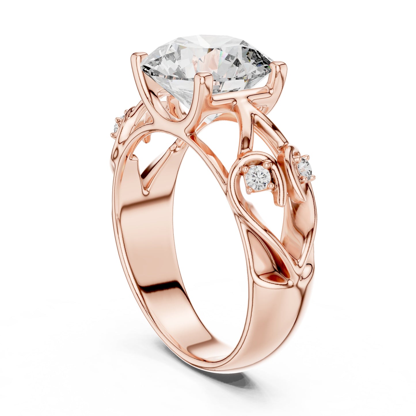 Round Side Stone Lab Grown Diamond Ring