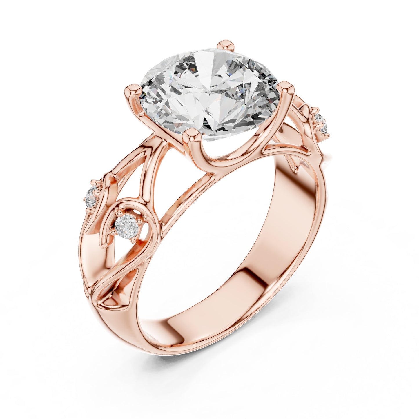 Round Side Stone Lab Grown Diamond Ring