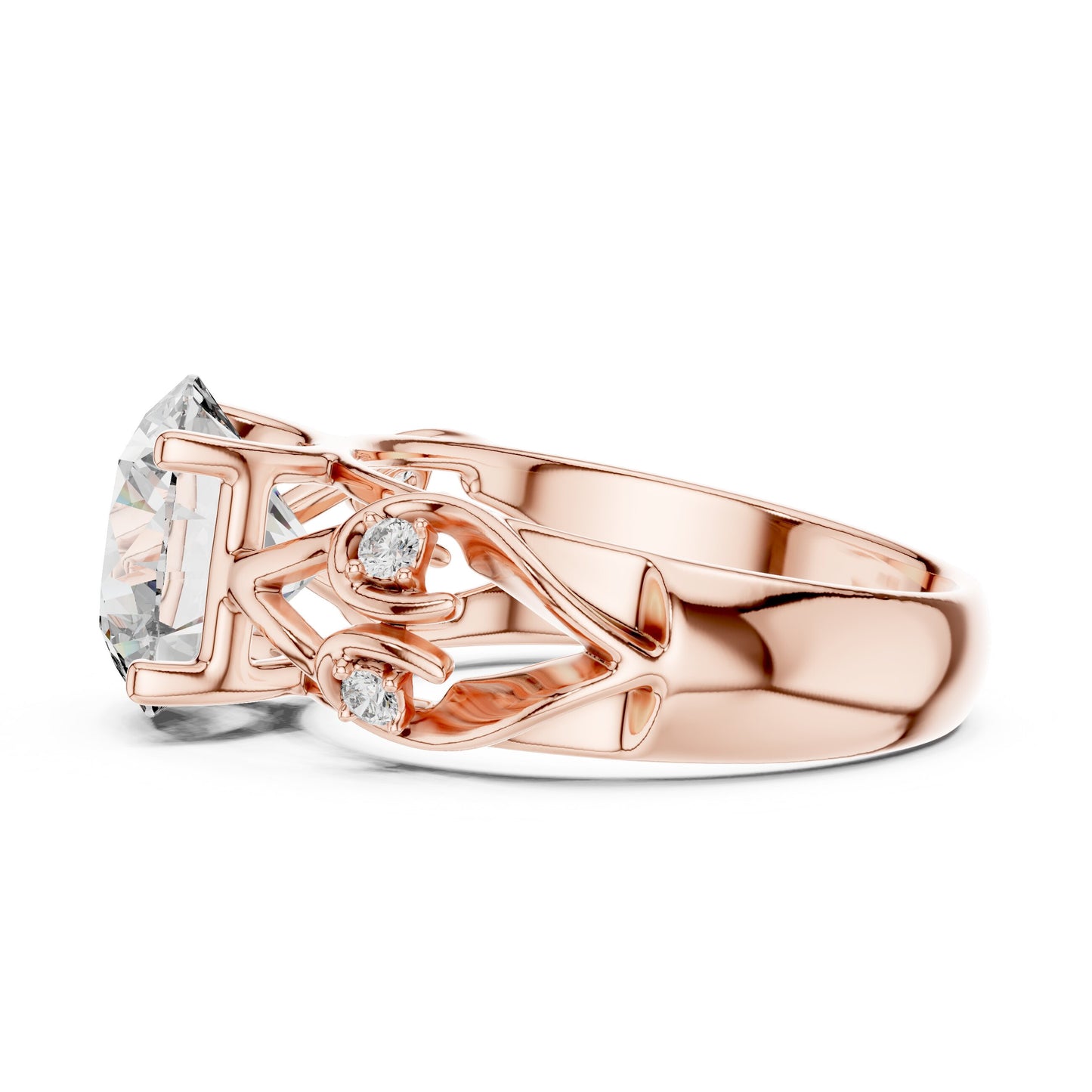 Round Side Stone Lab Grown Diamond Ring