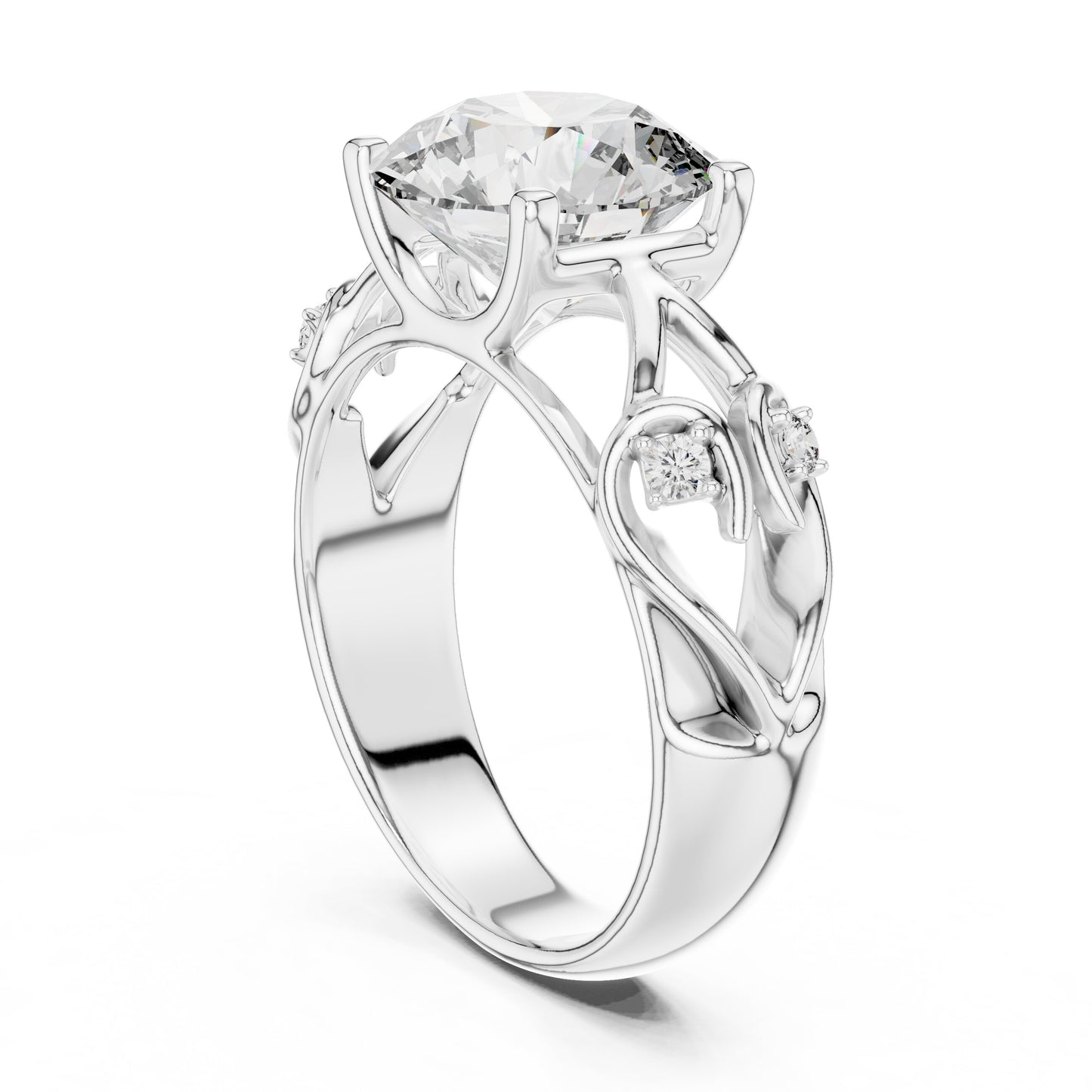 Round Side Stone Lab Grown Diamond Ring