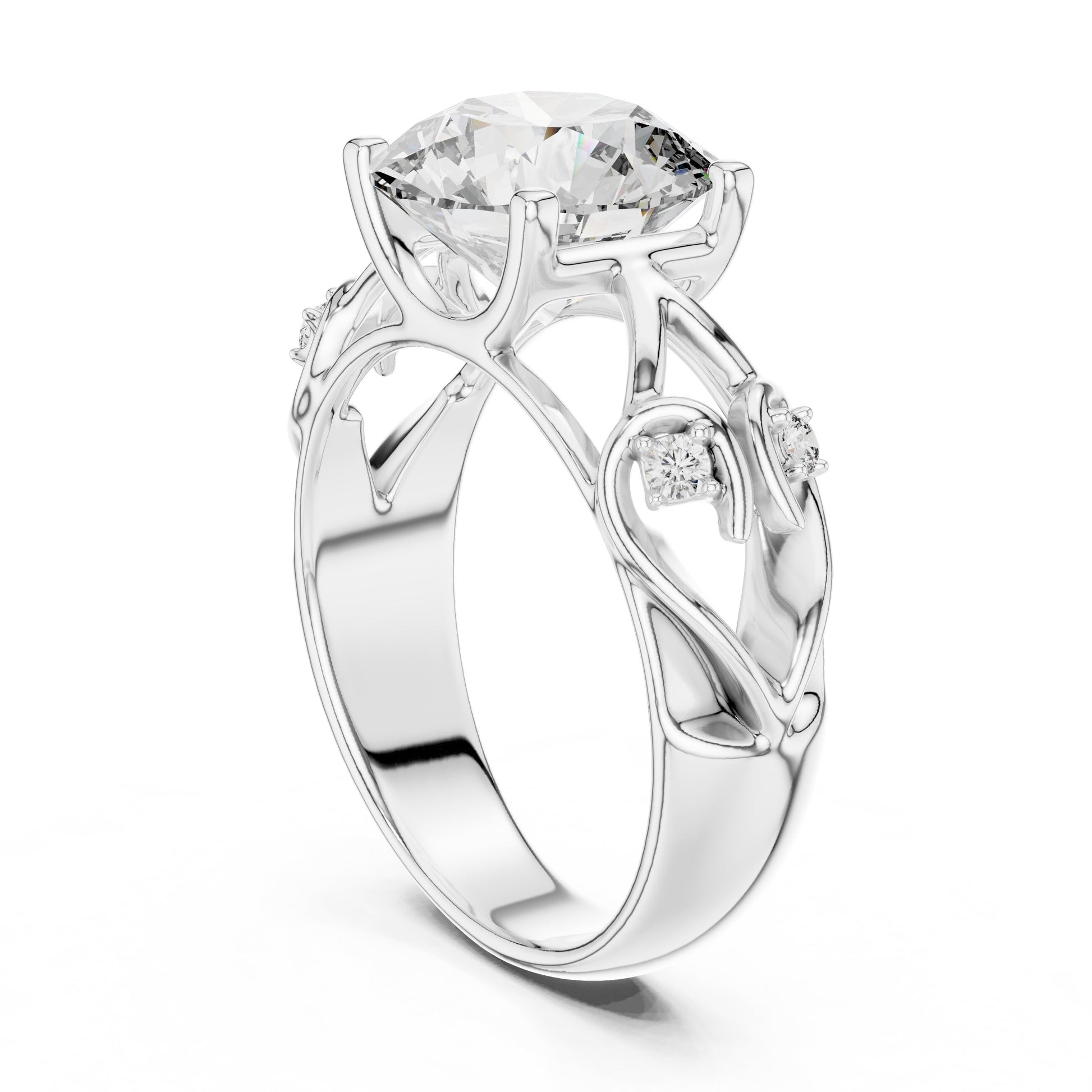 Round Side Stone Lab Grown Diamond Ring