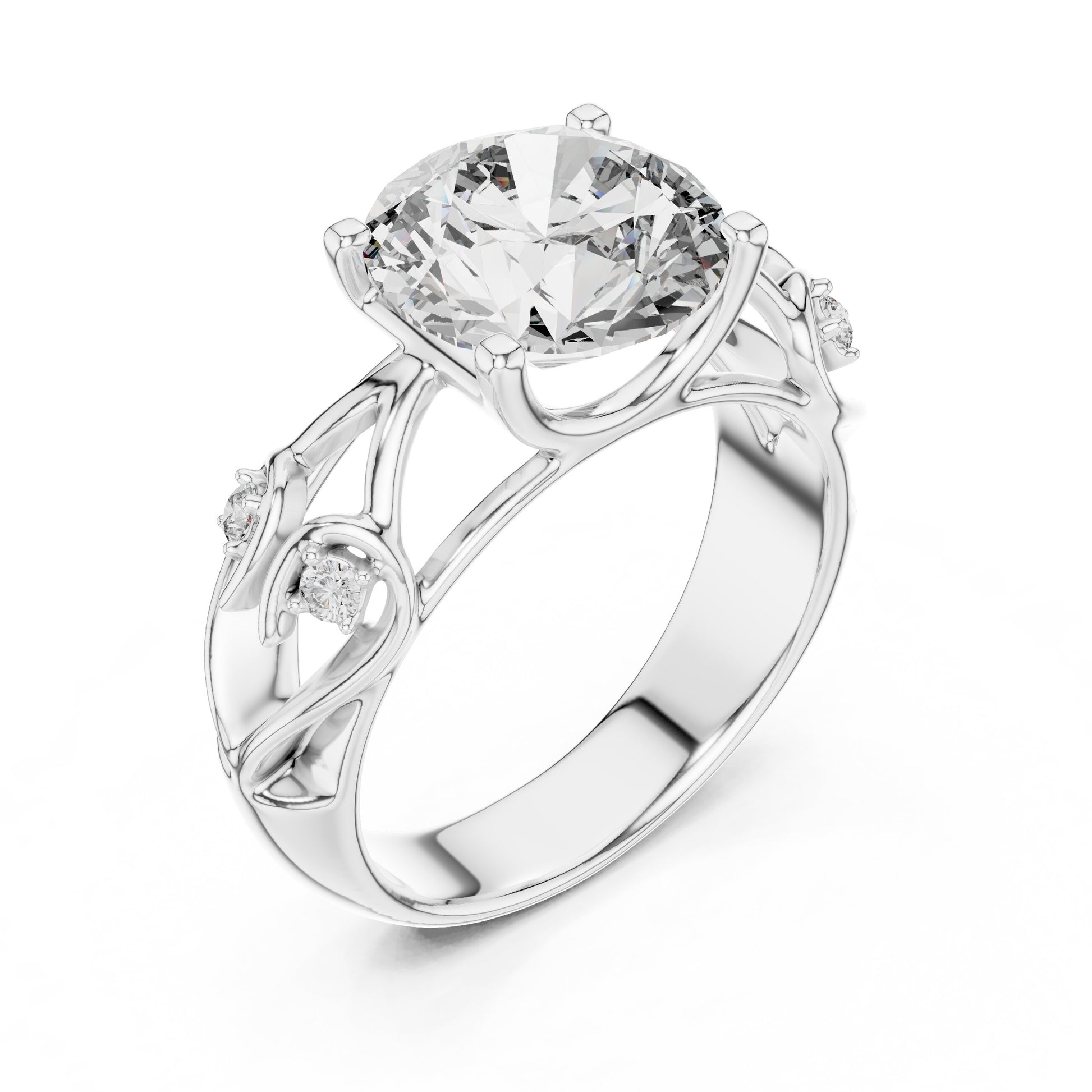 Round Side Stone Lab Grown Diamond Ring