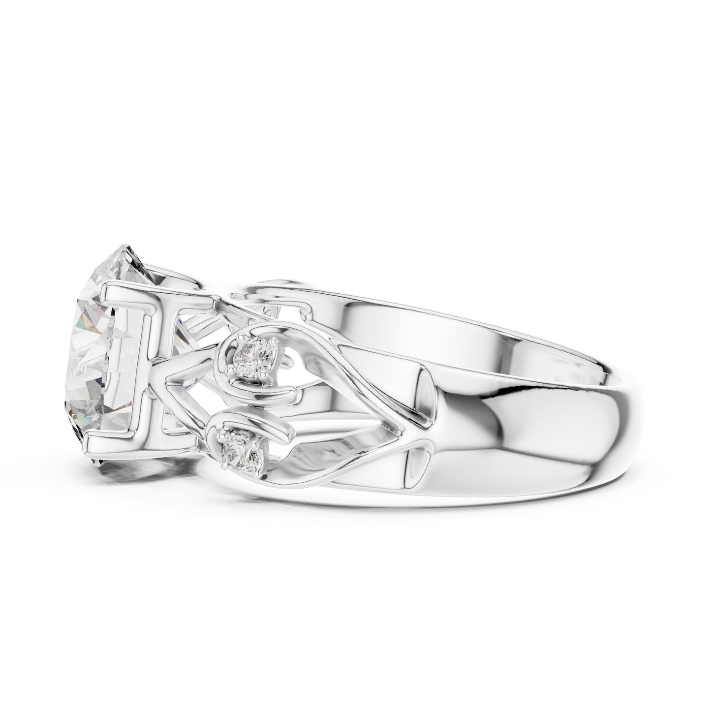 Round Side Stone Lab Grown Diamond Ring