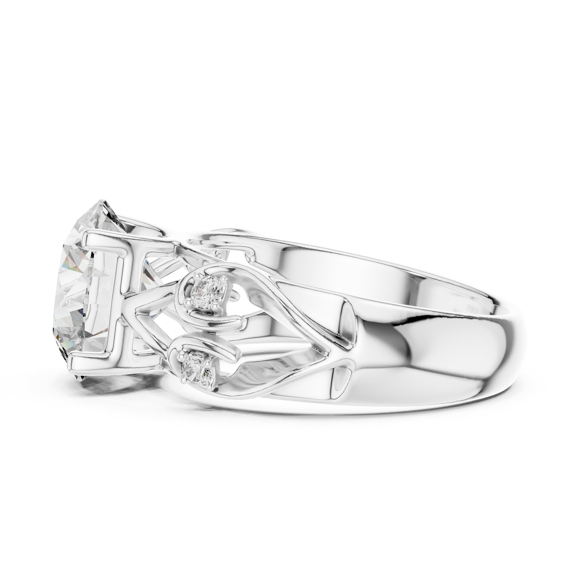 Round Side Stone Lab Grown Diamond Ring