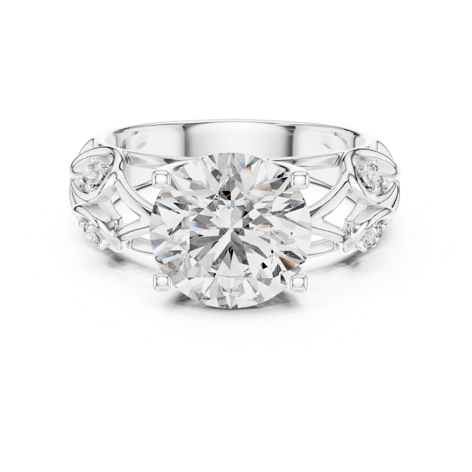 Round Side Stone Lab Grown Diamond Ring