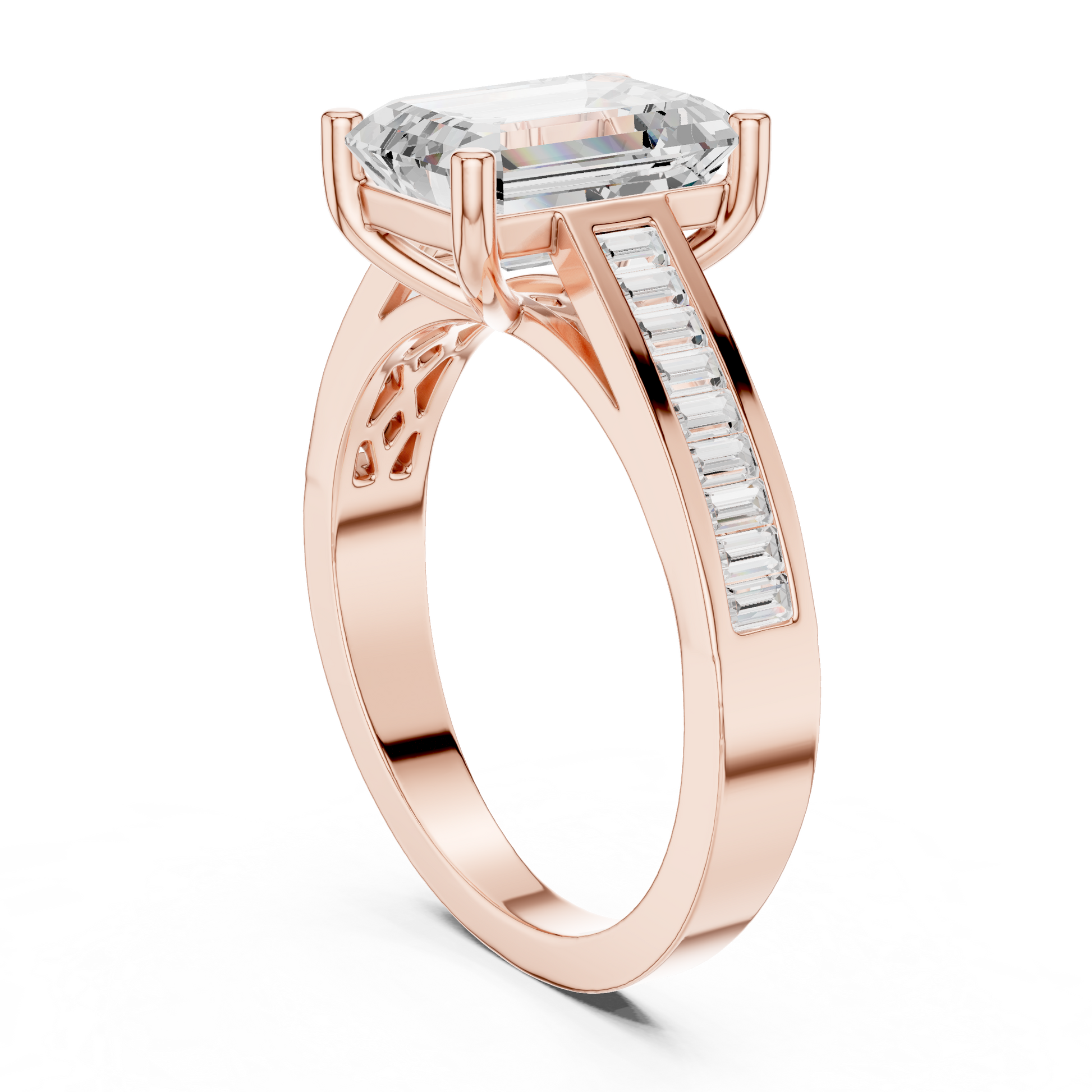 Emerald Side Stone Lab Grown Diamond Ring