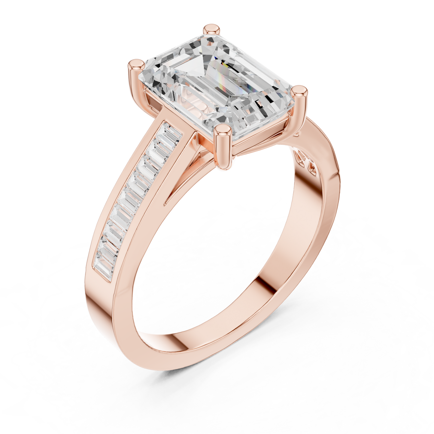 Emerald Side Stone Lab Grown Diamond Ring