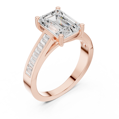 Emerald Side Stone Lab Grown Diamond Ring