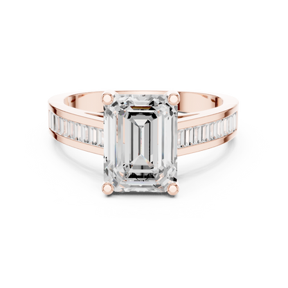 Emerald Side Stone Lab Grown Diamond Ring