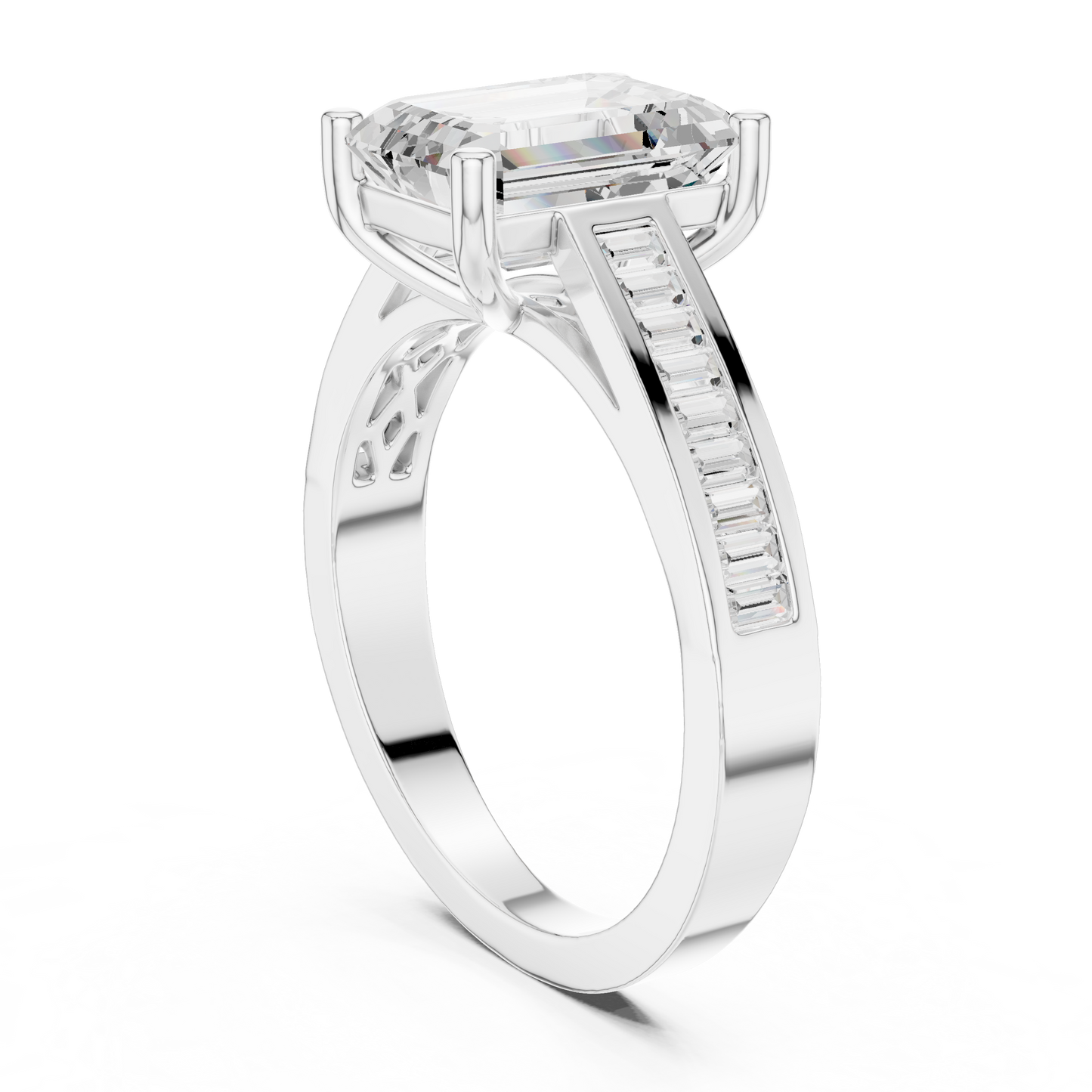 Emerald Side Stone Lab Grown Diamond Ring