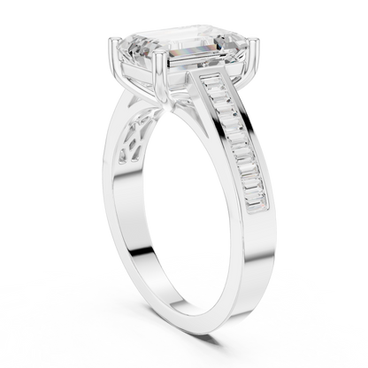 Emerald Side Stone Lab Grown Diamond Ring