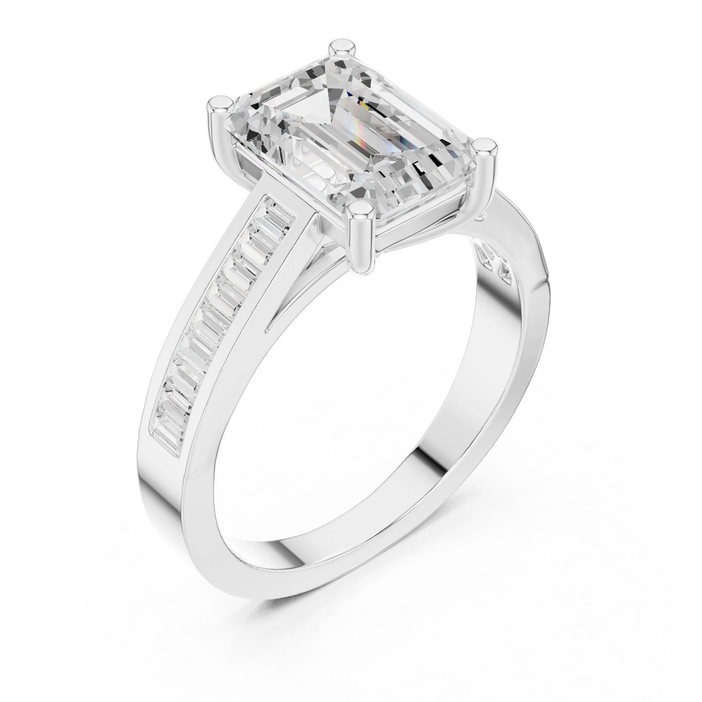 Emerald Side Stone Lab Grown Diamond Ring