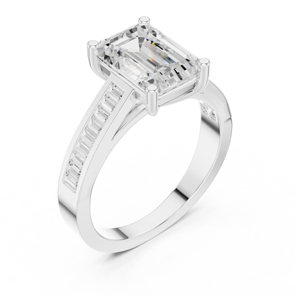 Emerald Side Stone Lab Grown Diamond Ring