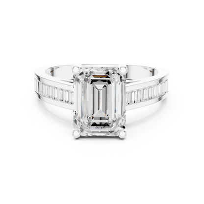 Emerald Side Stone Lab Grown Diamond Ring