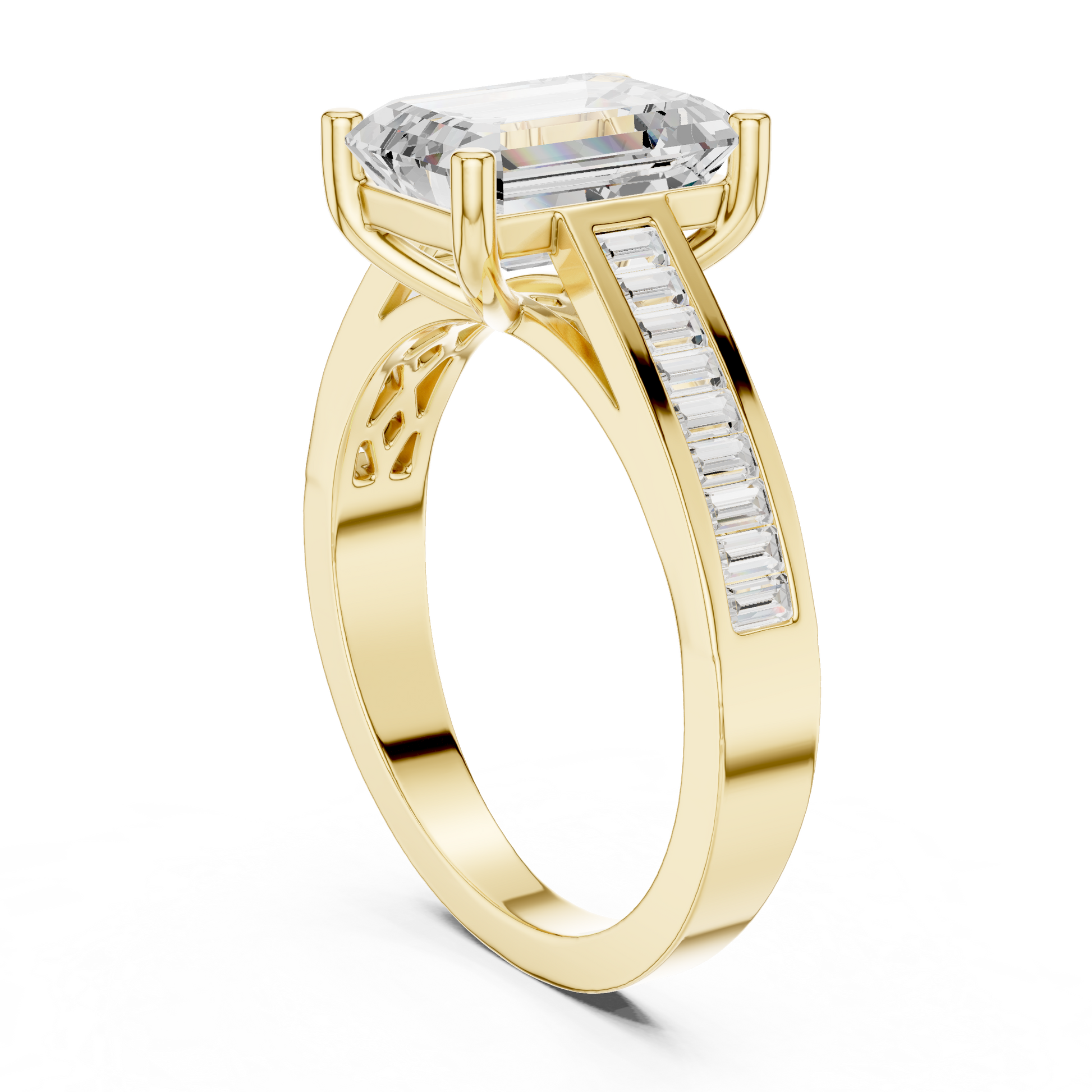 Emerald Side Stone Lab Grown Diamond Ring