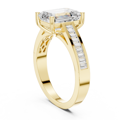 Emerald Side Stone Lab Grown Diamond Ring