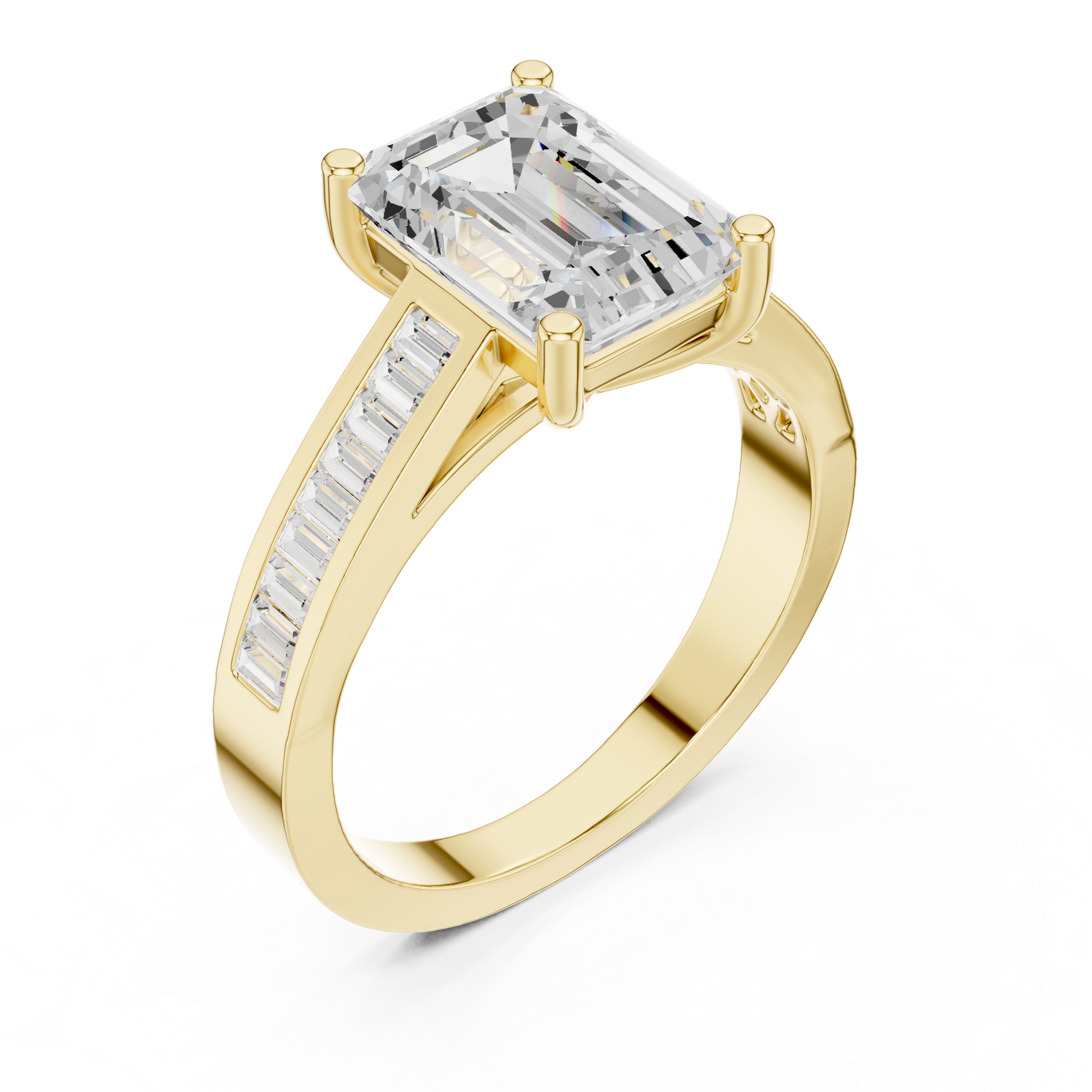 Emerald Side Stone Lab Grown Diamond Ring