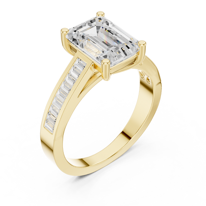 Emerald Side Stone Lab Grown Diamond Ring