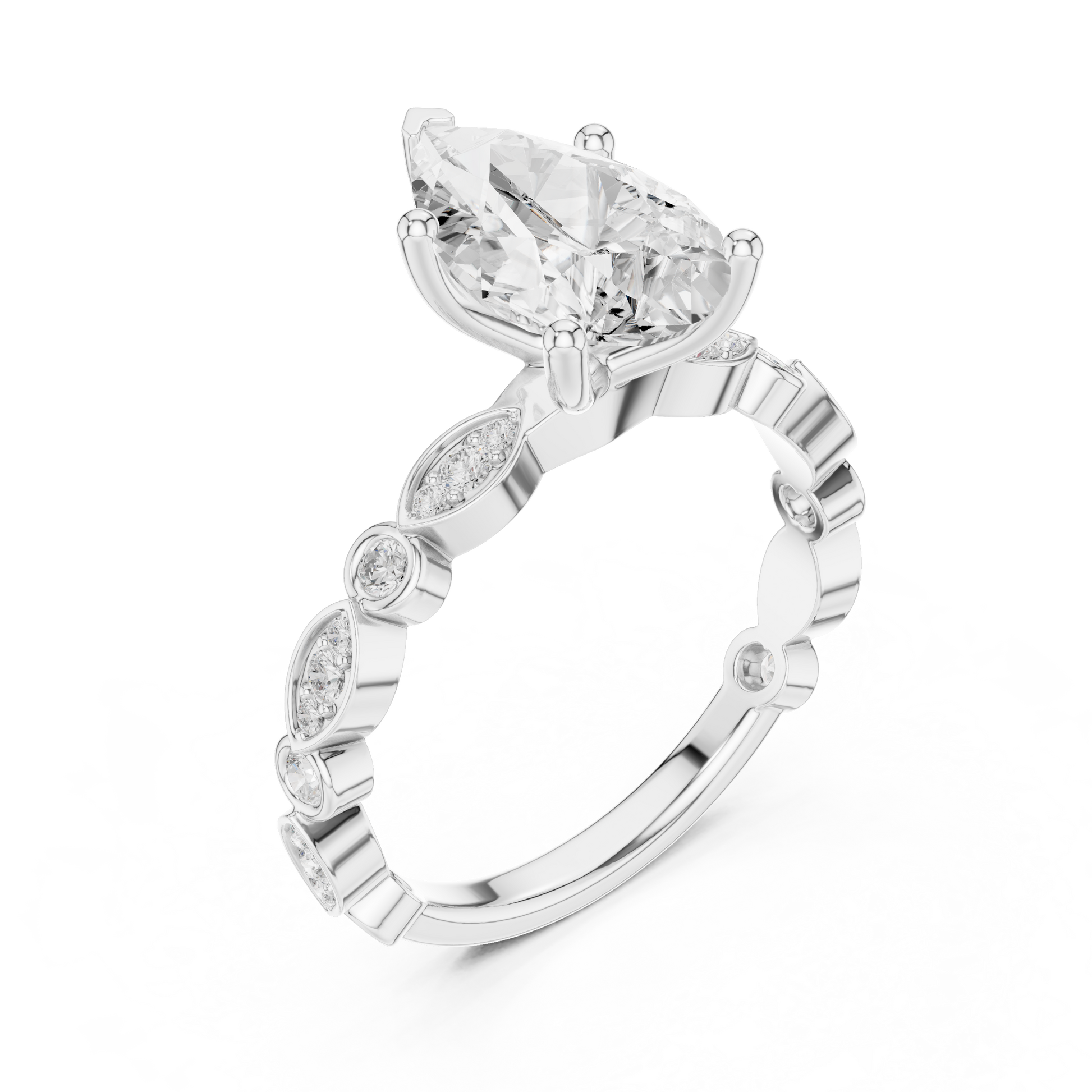Round Side Stone Lab Grown Diamond Ring