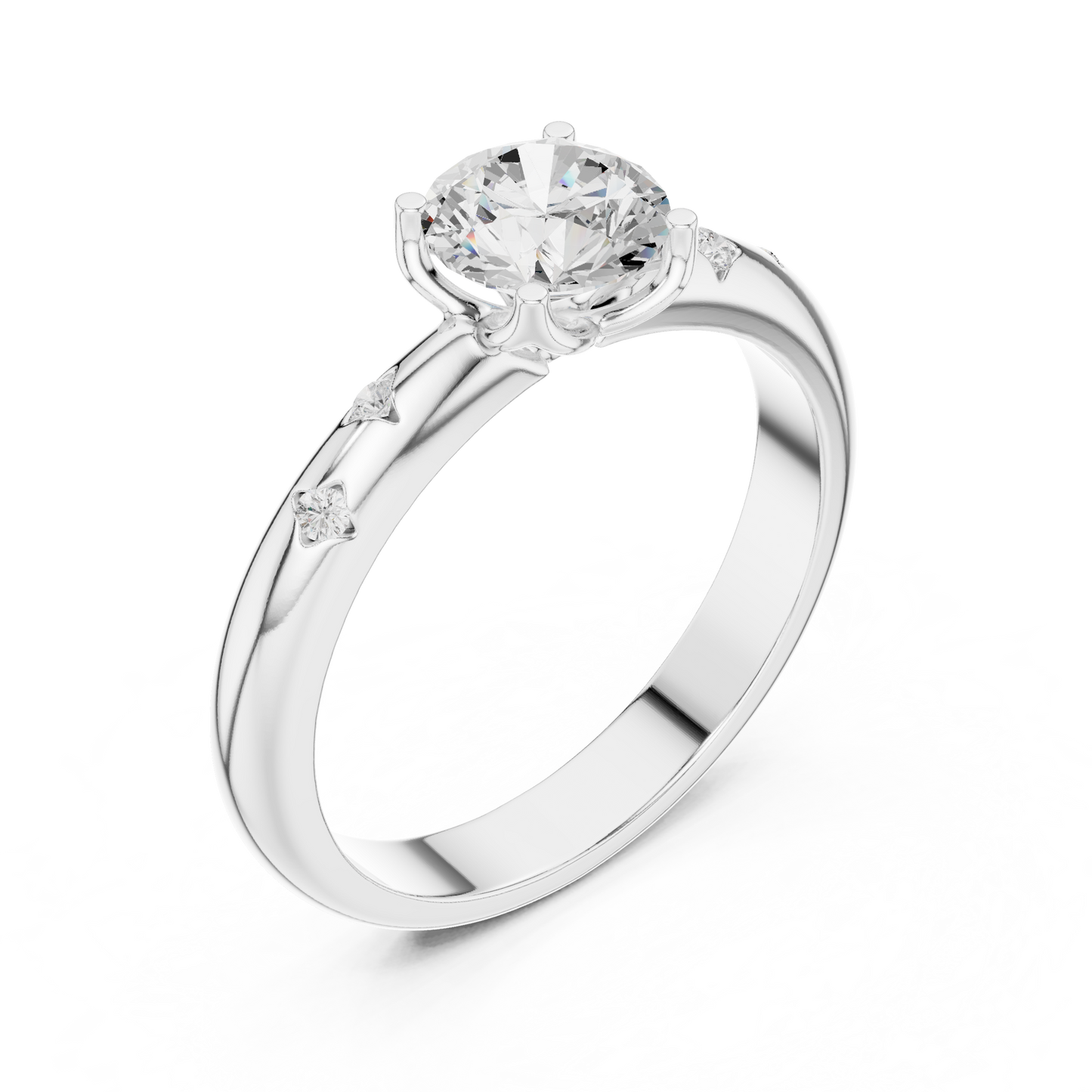 Round Side Stone Lab Grown Diamond Ring