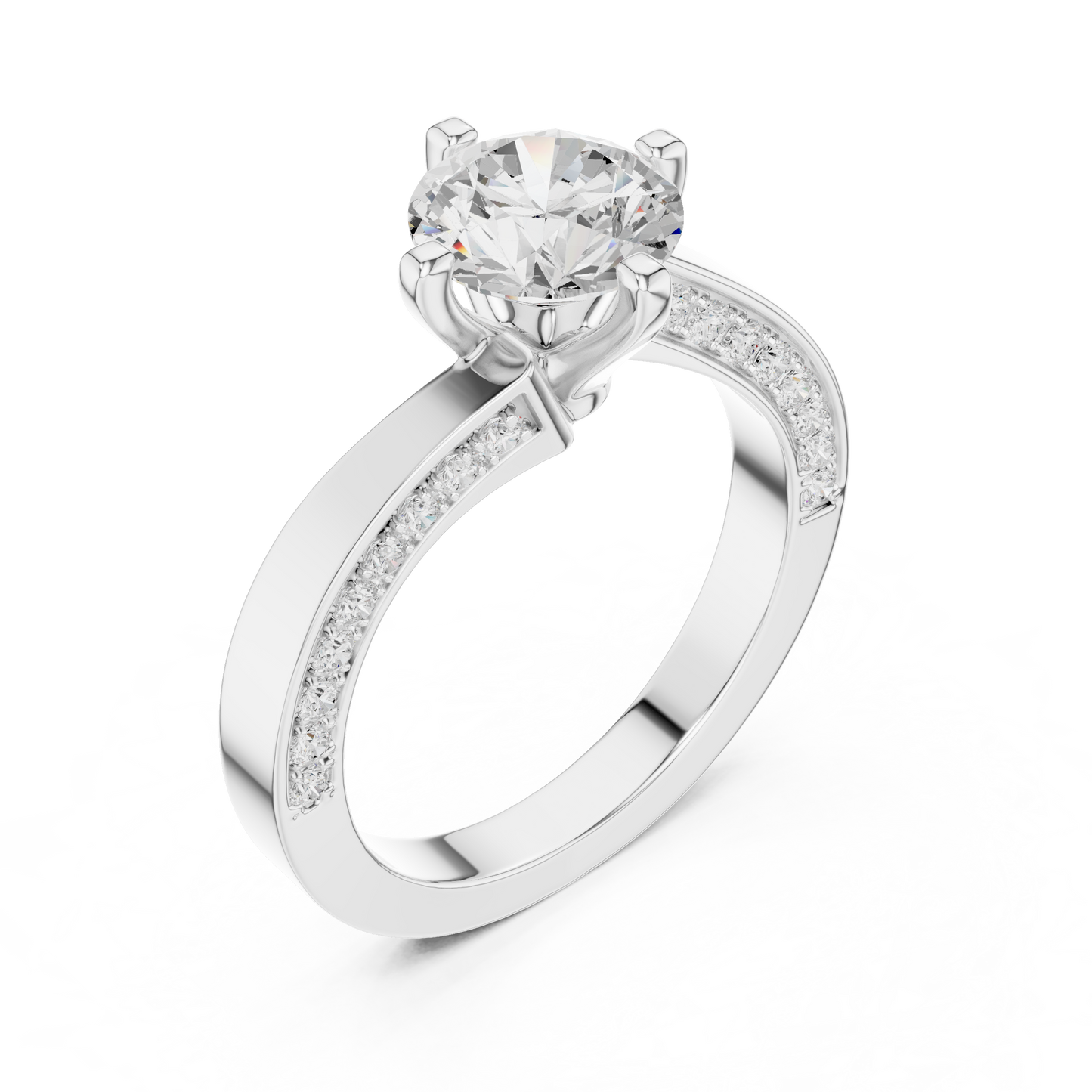 Round Side Stone Lab Grown Diamond Ring